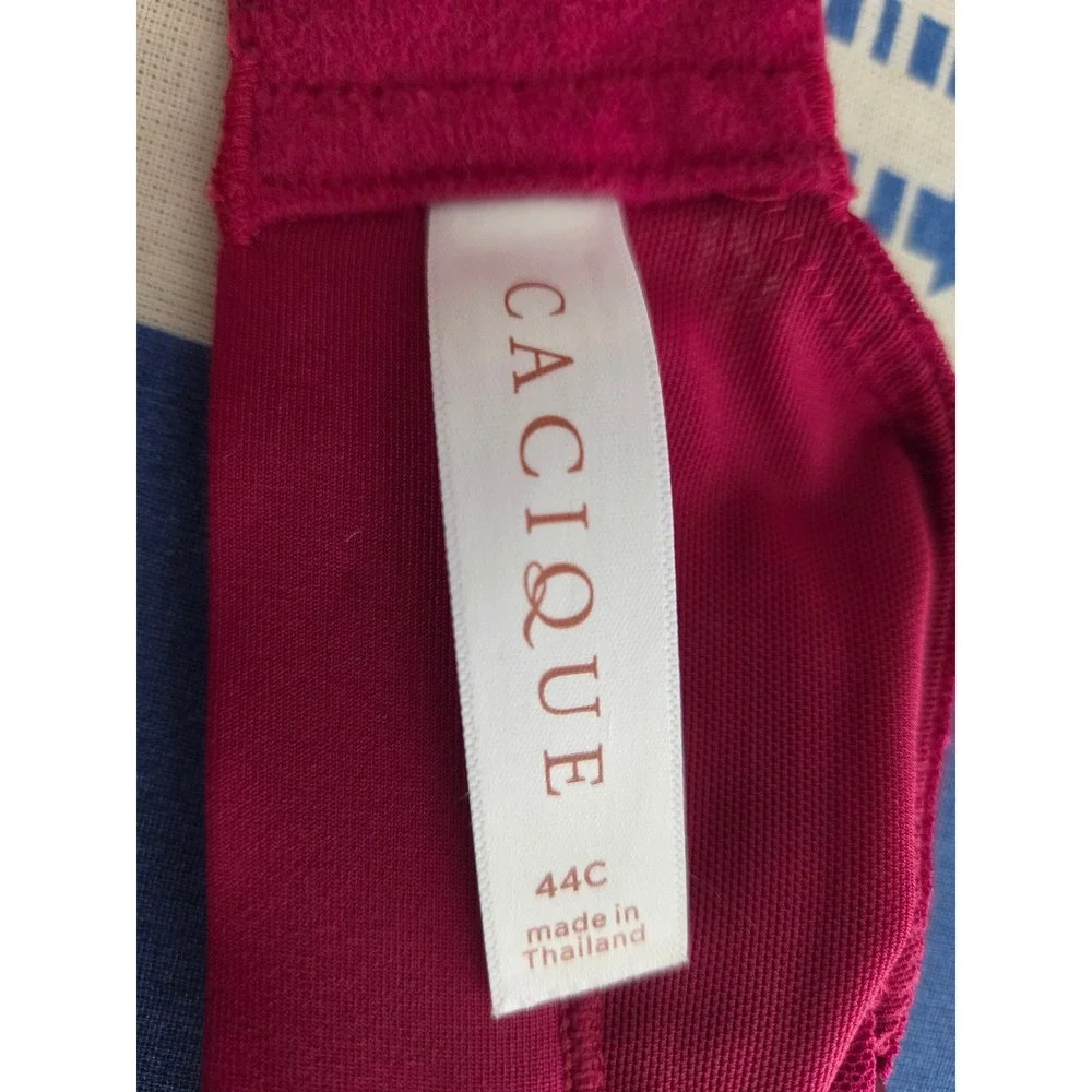 Cacique Lightly Lined No-Wire Bra Burgundy Wine Wireless Lace Wing 44C